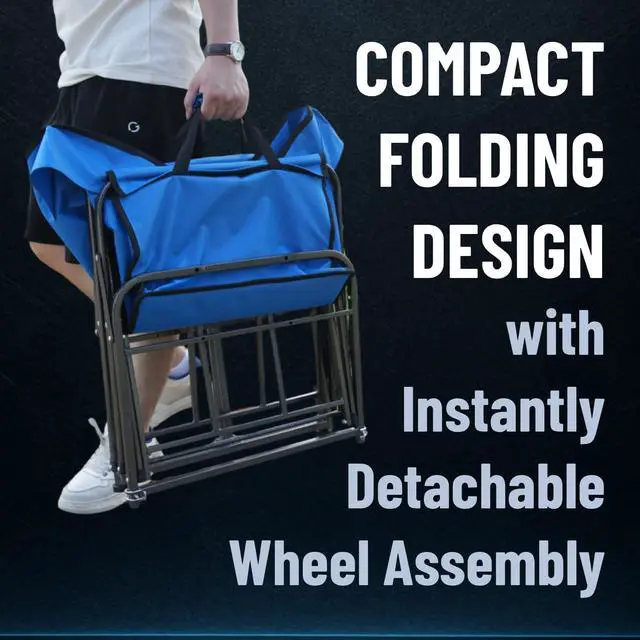 Alt view image 5 of 6 - Beach Wagon with Balloon Wheels, Collapsible Cart with Big Wheels for Sand, Folds Thin with Quick-Release Wheel Forks (with Rod Holder, 10''x3'' Rubber Tire)