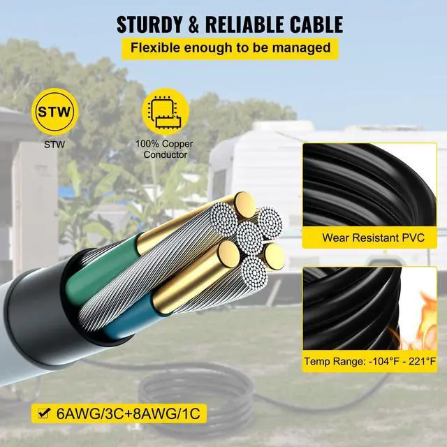Alt view image 3 of 6 - 30 FT 50 Amp Generator Extension Cord NEMA 14-50P & SS2-50R & CS6364, STW 45446 + 45505 125V 250V Generator Power Cord Twist Lock Connectors