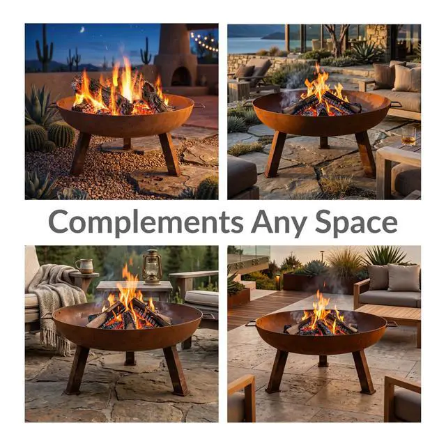 Alt view image 4 of 6 - Sunnydaze Cast Iron Heavy Duty Fire Pit for Outside - Wood Burning Outdoor Fire Pit Bowl with Handles for Patio, Backyard, Camping - 24" - Rust