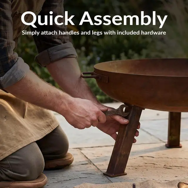 Alt view image 5 of 6 - Sunnydaze Cast Iron Heavy Duty Fire Pit for Outside - Wood Burning Outdoor Fire Pit Bowl with Handles for Patio, Backyard, Camping - 24" - Rust