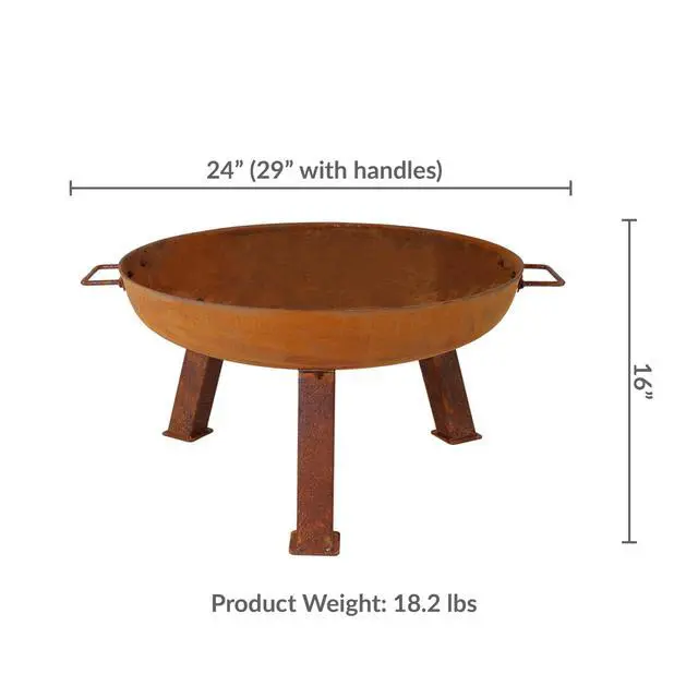 Alt view image 6 of 6 - Sunnydaze Cast Iron Heavy Duty Fire Pit for Outside - Wood Burning Outdoor Fire Pit Bowl with Handles for Patio, Backyard, Camping - 24" - Rust