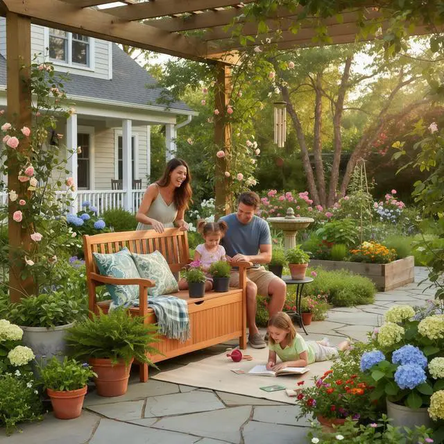 Alt view image 4 of 6 - Outdoor Wood Storage Bench Deck Box, Entryway Porch Storage Bench with Inner Removable Dust-Proof Lining & Portable Handles, Eucalyptus Wood Loveseat for Garden, Lawn, Balcony & Yard