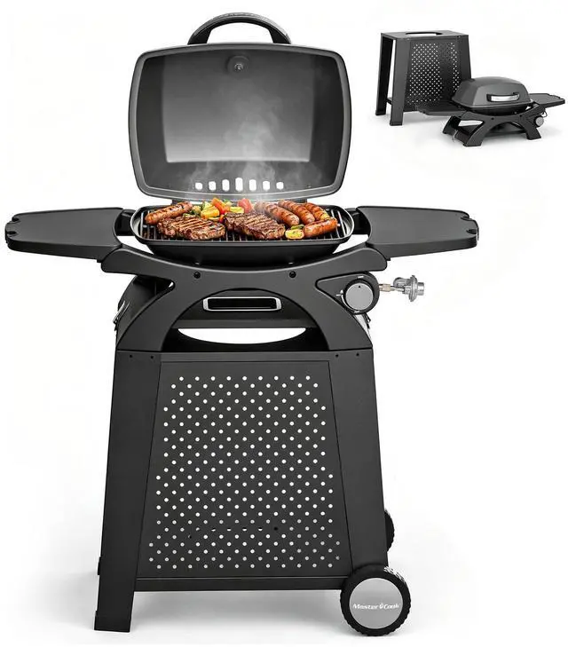 Main image of Single Burner Propane Gas Grill, 11,500 BTU Portable Tabletop Barbecue Grill with Cart for Patio, Camping, Travel