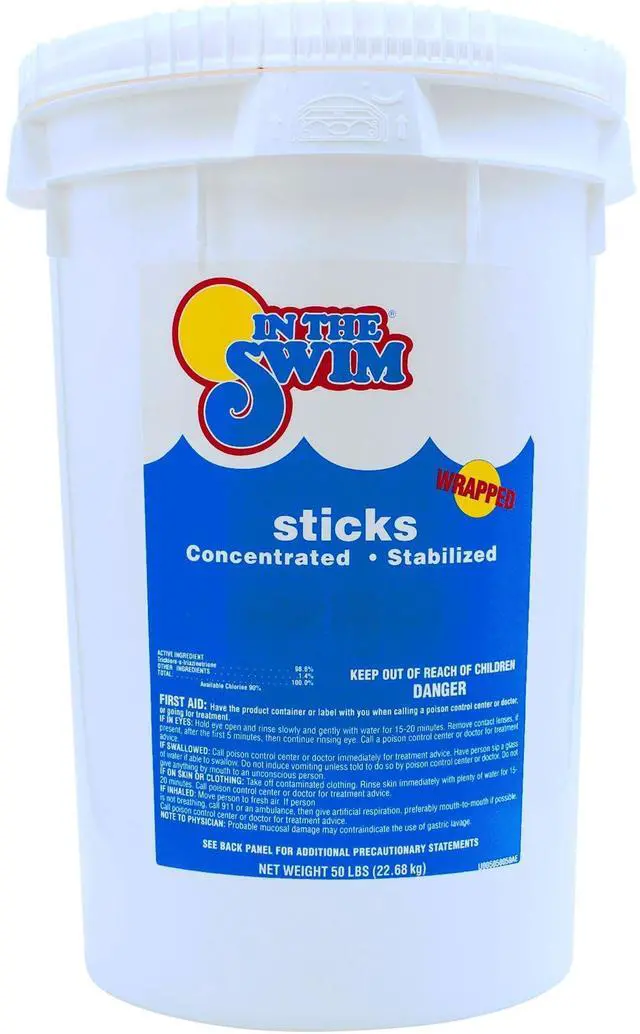 Main image of 4 Inch Chlorine Sticks for Sanitizing Swimming Pools - Individually Wrapped, Slow Dissolving, Stabilized Chlorine Sanitizer - 90% Available Chlorine, 99% Trichlor - 50 Pounds