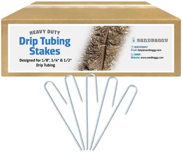 Main image of Drip Tubing Stakes, 1500 Pack 5 Inch 14 Gauge Galvanized Steel Drip Irrigation Stakes, Garden Stakes and Landscape Pins for 1/8 Inch and 1/4 Inch Drip Line Tubing