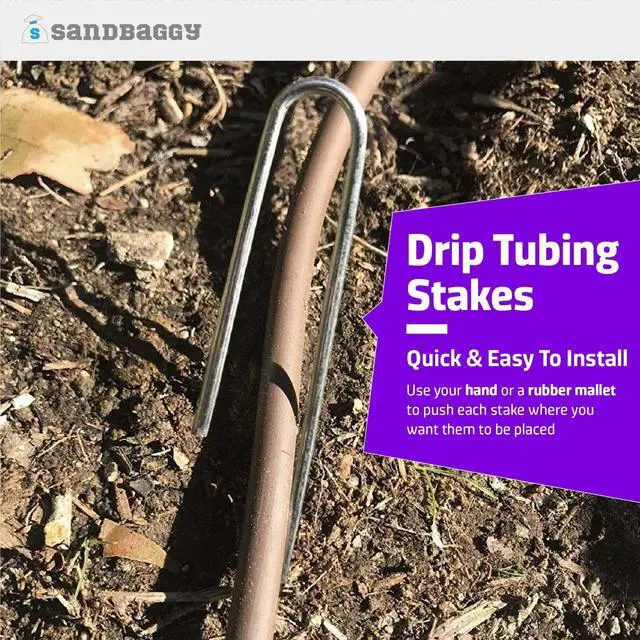 Alt view image 5 of 6 - Drip Tubing Stakes, 1500 Pack 5 Inch 14 Gauge Galvanized Steel Drip Irrigation Stakes, Garden Stakes and Landscape Pins for 1/8 Inch and 1/4 Inch Drip Line Tubing
