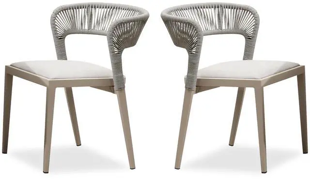 Main image of 2 Pieces Outdoor Dining Chair All-Weather Rattan Wicker Aluminum Frame Patio Dining Chair for Lawn Garden Backyard Deck with Cushion, Champagne