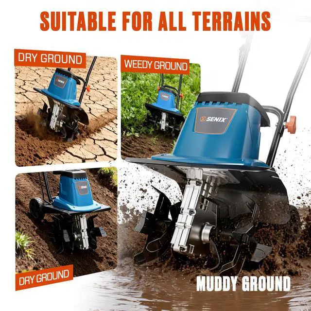 Alt view image 6 of 6 - Electric Corded Garden Tiller & Cultivator, Steel Tines, 8 Amp, 12 Till Width,8 Till Width 3-Position Wheel Adjustment-Heavy Duty Gardening Machine Equipment for Lawn, Yard, & Grass