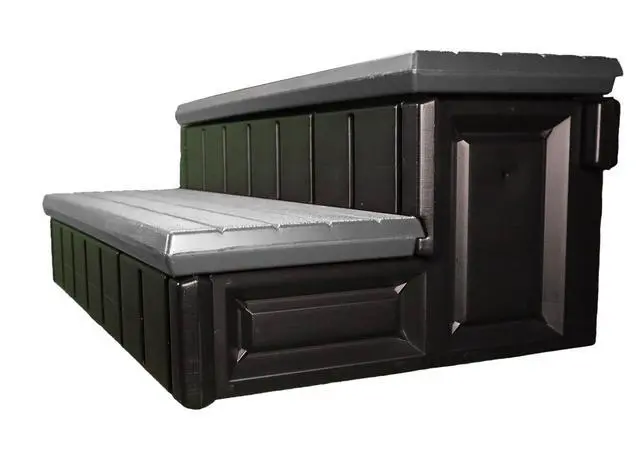 Alt view image 2 of 6 - Two Tier 36" Wide Deluxe Hot Tub Step. Non-Skid Spa Steps, Easy Installation, Sturdy, Long Lasting Upgrade to Your Space. Proudly Made in USA. - Deep Grey