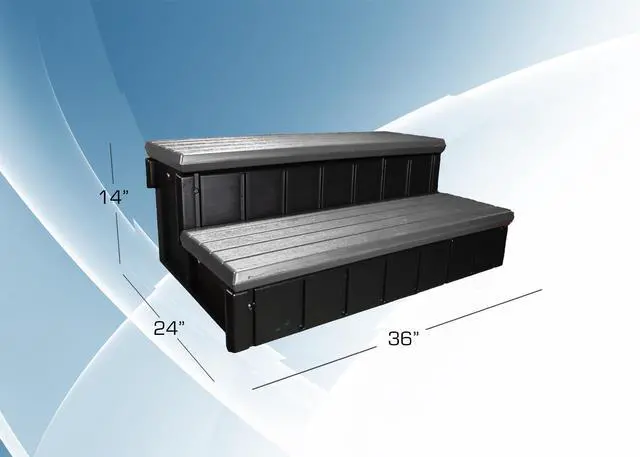 Alt view image 4 of 6 - Two Tier 36" Wide Deluxe Hot Tub Step. Non-Skid Spa Steps, Easy Installation, Sturdy, Long Lasting Upgrade to Your Space. Proudly Made in USA. - Deep Grey