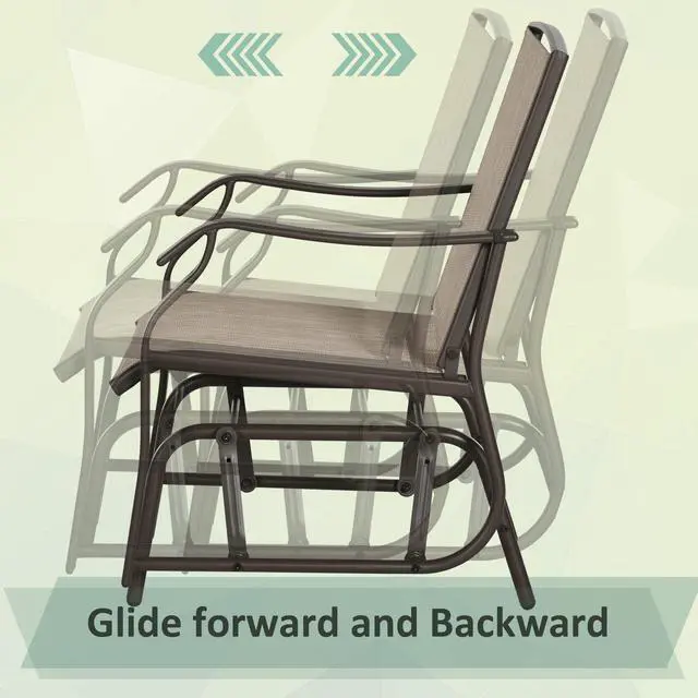 Alt view image 4 of 6 - 3 Piece Outdoor Glider Chair with Coffee Table Bistro Set, 2 Patio Rocking Swing Chairs with Breathable Sling Fabric, Glass Tabletop, for Backyard, Garden and Porch, Mixed Brown