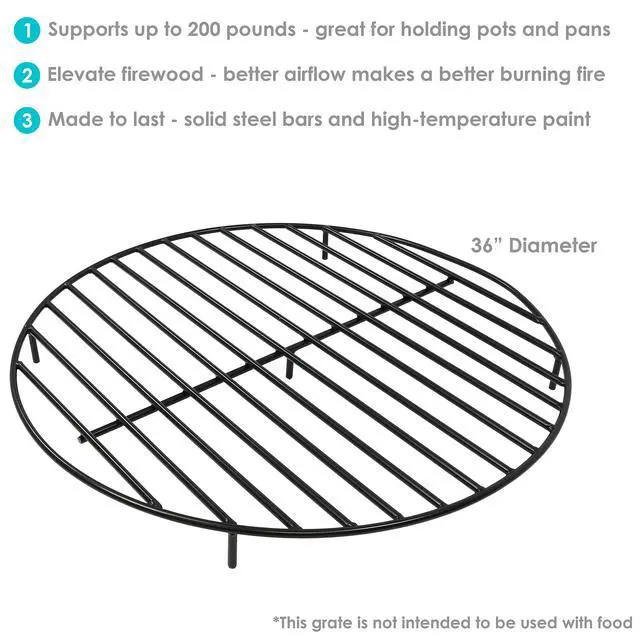 Alt view image 2 of 6 - Sunnydaze Round Fire Pit Grate - Elevated Wood Grate for Fire Pit - Heavy-Duty Steel Log Grate for Outside - 36-Inch