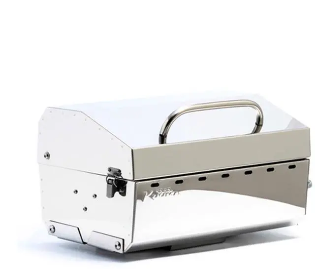 Main image of Kuuma Stow N Go 125 Stainless Steel Gas Grill with Latch, Handle, and Pedestal Mount for Patio, Lawn, and Garden, Silver