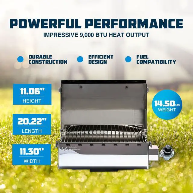 Alt view image 3 of 6 - Kuuma Stow N Go 125 Stainless Steel Gas Grill with Latch, Handle, and Pedestal Mount for Patio, Lawn, and Garden, Silver