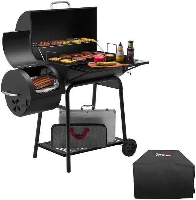 Main image of CC1830FC 28-Inch Barrel Charcoal Grill with Offset Smoker, 840 Sq. In. Cooking Area, Front Shelf, Charcoal Grill for Outdoor Grilling and Backyard Cooking, Black