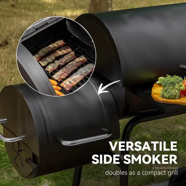 Alt view image 5 of 6 - CC1830FC 28-Inch Barrel Charcoal Grill with Offset Smoker, 840 Sq. In. Cooking Area, Front Shelf, Charcoal Grill for Outdoor Grilling and Backyard Cooking, Black