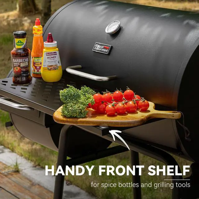 Alt view image 6 of 6 - CC1830FC 28-Inch Barrel Charcoal Grill with Offset Smoker, 840 Sq. In. Cooking Area, Front Shelf, Charcoal Grill for Outdoor Grilling and Backyard Cooking, Black