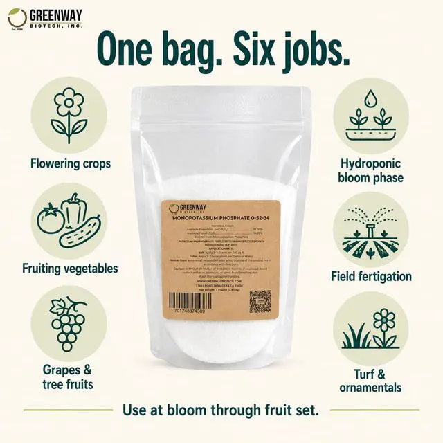 Alt view image 5 of 6 - Monopotassium Phosphate Fertilizer 0-52-34-100% Water Soluble Hydroponics for Root Strength - Increase Yield and Blooming - High Purity Plant Nutrient Formula - 10 Pounds