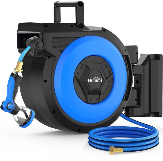 Main image of Retractable Garden Hose Reel, 5/8" x 90FT Automatic Retractable Water Hose Reel Wall Mount, with 10- Function Sprayer Nozzle, Any Length Lock/Auto Rewind/180°Swivel