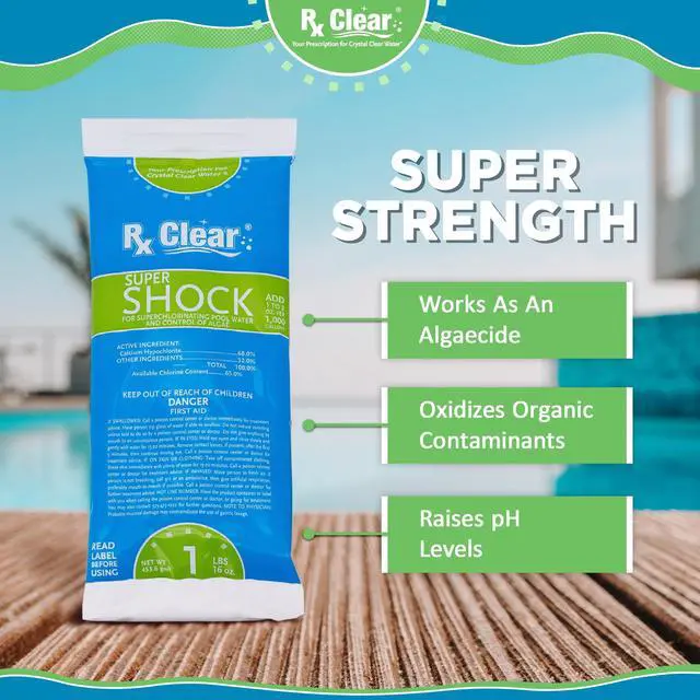Alt view image 2 of 5 - Super Shock for Swimming Pools | 68% Calcium Hypochlorite Shock | Chlorinator and Algaecide | Kill Pool Algae for a Crystal Clear Pool | One Pound Bags | 24 Pack