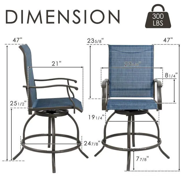 Alt view image 2 of 6 - Isabella Outdoor Swivel Bar Stools, Counter Height Patio Swivel Chairs with Textilene Seat, Outdoor Bar Height Chairs for Backyard, Bistro, Patio Bars, Navy Blue