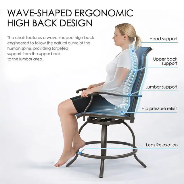 Alt view image 3 of 6 - Isabella Outdoor Swivel Bar Stools, Counter Height Patio Swivel Chairs with Textilene Seat, Outdoor Bar Height Chairs for Backyard, Bistro, Patio Bars, Navy Blue