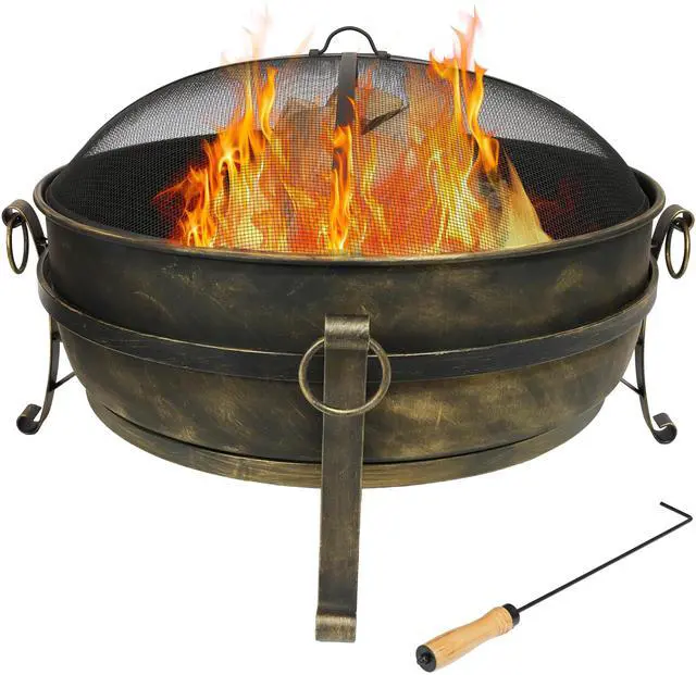 Main image of Sunnydaze 34-Inch Steel Large Fire Pit for Outside - Wood-Burning Fire Pit Bowl for Outdoors with Spark Screen, Log Poker, and Grate