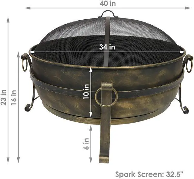 Alt view image 6 of 6 - Sunnydaze 34-Inch Steel Large Fire Pit for Outside - Wood-Burning Fire Pit Bowl for Outdoors with Spark Screen, Log Poker, and Grate