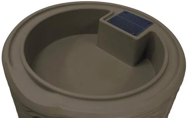 Alt view image 5 of 6 - Impressions 50-Gallon Rain Saver Barrel Faux Palm Trunk Surface, Dual Spigot Locations with 2 Brass Spigots and Screen, Oak