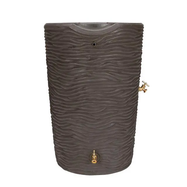 Alt view image 6 of 6 - Impressions 50-Gallon Rain Saver Barrel Faux Palm Trunk Surface, Dual Spigot Locations with 2 Brass Spigots and Screen, Oak