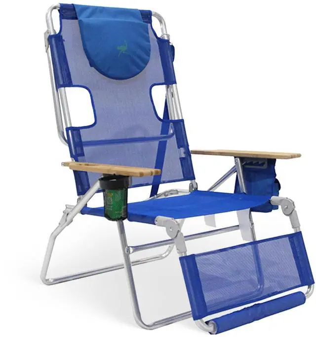 Main image of Altitude 3N1 Lightweight Lawn Beach Reclining Lounge Chair w/Footrest, Outdoor Furniture for Patio, Balcony, Backyard, or Porch, Blue Stripe