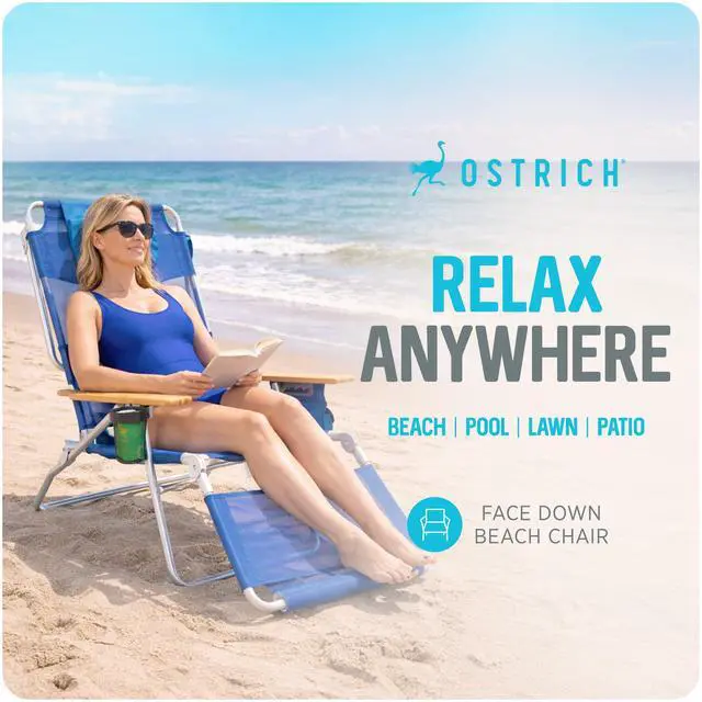 Alt view image 4 of 6 - Altitude 3N1 Lightweight Lawn Beach Reclining Lounge Chair w/Footrest, Outdoor Furniture for Patio, Balcony, Backyard, or Porch, Blue Stripe
