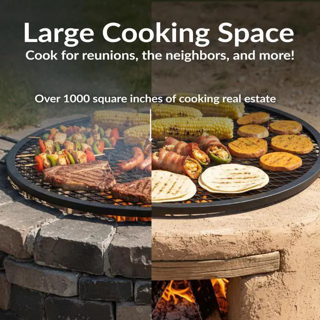 Alt view image 6 of 6 - Sunnydaze X-Marks Outdoor Fire Pit Grill Grate for Cooking - Round Fire Pit Grate - Steel Campfire BBQ Grill with Handles - 36-Inch