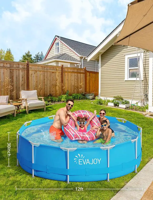 Alt view image 2 of 6 - 12ft x 30in Metal Frame Swimming Pool, Outdoor Round Above Ground Pool with Steel Frame, Heavy-Duty PVC, Easy Assembly for Backyard, Garden, Lawn