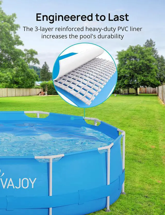 Alt view image 6 of 6 - 12ft x 30in Metal Frame Swimming Pool, Outdoor Round Above Ground Pool with Steel Frame, Heavy-Duty PVC, Easy Assembly for Backyard, Garden, Lawn