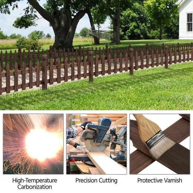 Alt view image 2 of 6 - Wood Garden Fence Decorative Fence Patio Flower Garden Border Yard Border Garden Bed Pool Fences Outdoor Wood Edging Fencing Brown 532.5 in