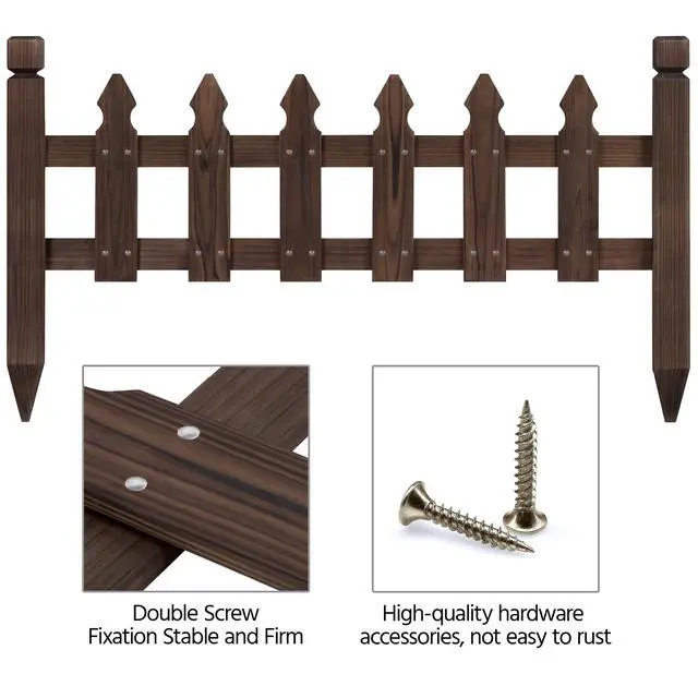 Alt view image 6 of 6 - Wood Garden Fence Decorative Fence Patio Flower Garden Border Yard Border Garden Bed Pool Fences Outdoor Wood Edging Fencing Brown 532.5 in