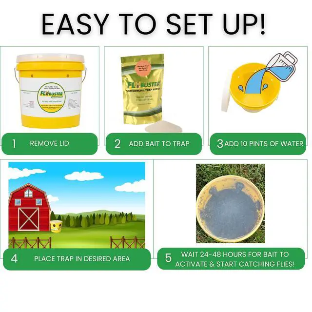 Alt view image 5 of 6 - Fly Trap | Outdoor Device for Catching Flies | 10-Liter Commercial Size (2-Pack) | Comes with Two Flytraps and 4 Bait Packets | 2,000,000 Fly Capacity | Non-Toxic | Child & Pet Safe
