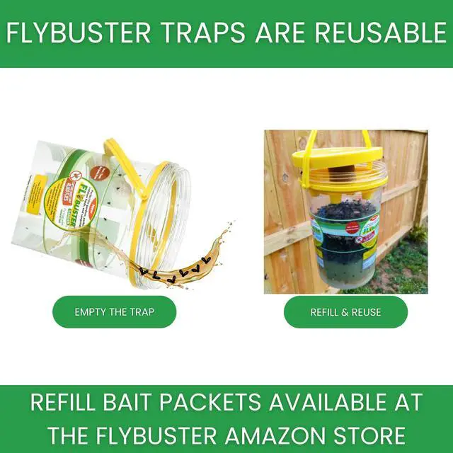 Alt view image 6 of 6 - Fly Trap | Outdoor Device for Catching Flies | 10-Liter Commercial Size (2-Pack) | Comes with Two Flytraps and 4 Bait Packets | 2,000,000 Fly Capacity | Non-Toxic | Child & Pet Safe