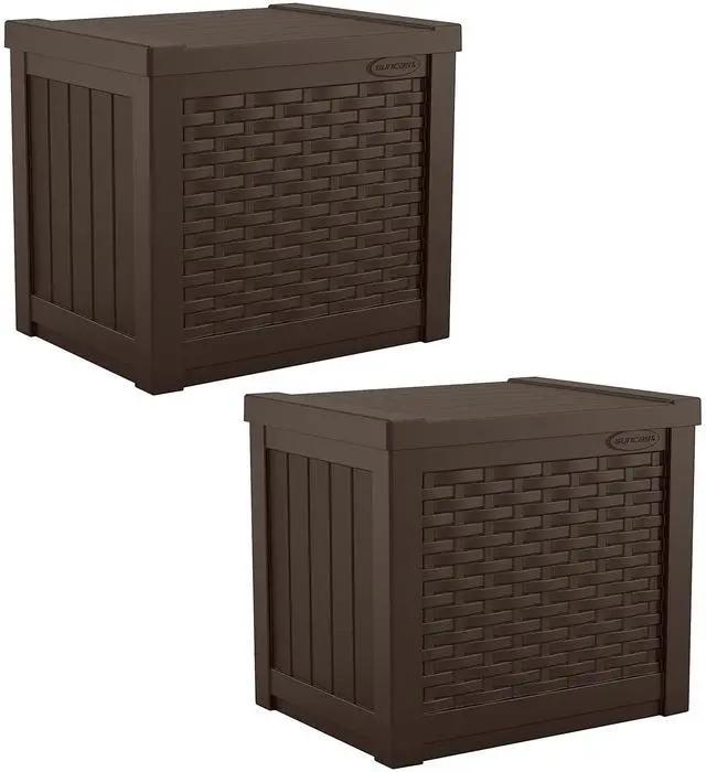 Main image of 2 Pack 22-Gallon Small Deck Box - Lightweight Resin Storage Container and Seat for Patio Cushions and Gardening Tools - Store Items on Patio, Garage, 22.5"L x 17"W x 22.5"H, Yard - Java Brown