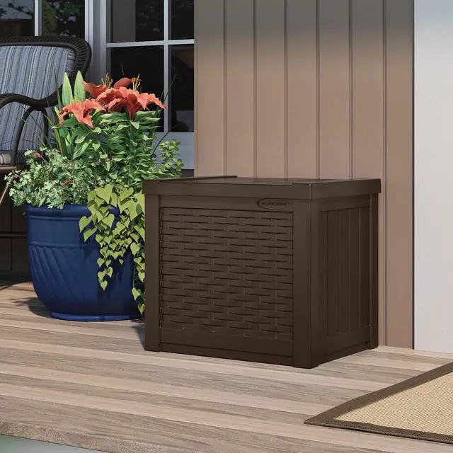 Alt view image 3 of 6 - 2 Pack 22-Gallon Small Deck Box - Lightweight Resin Storage Container and Seat for Patio Cushions and Gardening Tools - Store Items on Patio, Garage, 22.5"L x 17"W x 22.5"H, Yard - Java Brown