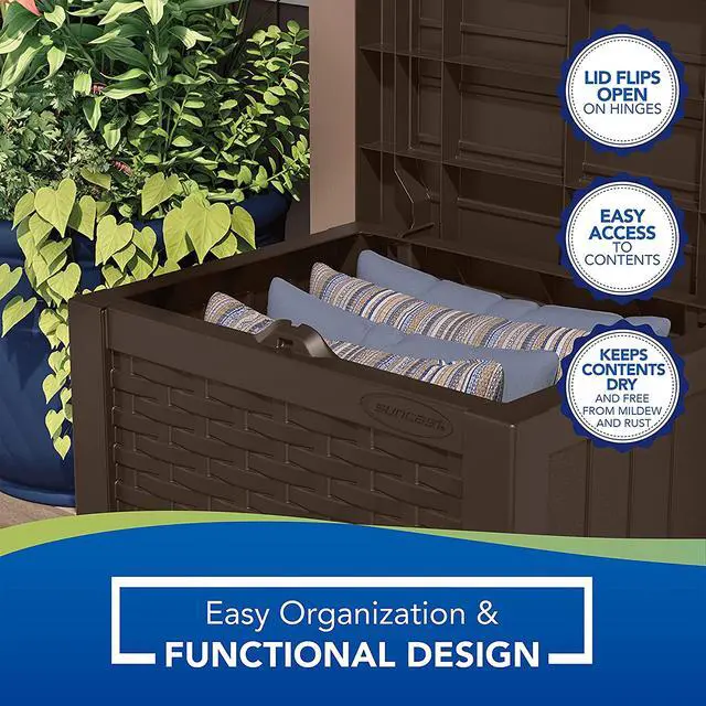 Alt view image 6 of 6 - 2 Pack 22-Gallon Small Deck Box - Lightweight Resin Storage Container and Seat for Patio Cushions and Gardening Tools - Store Items on Patio, Garage, 22.5"L x 17"W x 22.5"H, Yard - Java Brown