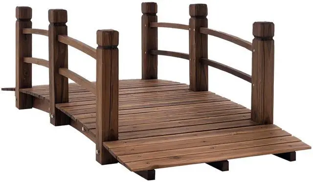 Main image of Fir Wood Garden Bridge Arc Walkway with Side Railings for Backyards, Gardens, and Streams, Stained Wood, 60" x 26.5" x 19"