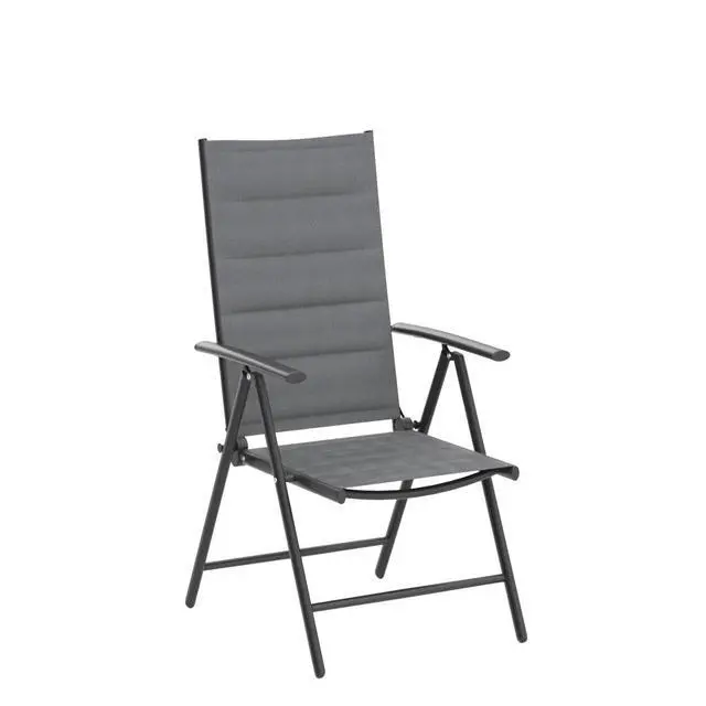 Alt view image 4 of 6 - Outdoor Patio Folding Chairs Set of 2, Outdoor Reclining Camping Chairs with Soft Cotton-Padded Seat Adjustable High Backrest Portable Chairs, Grey
