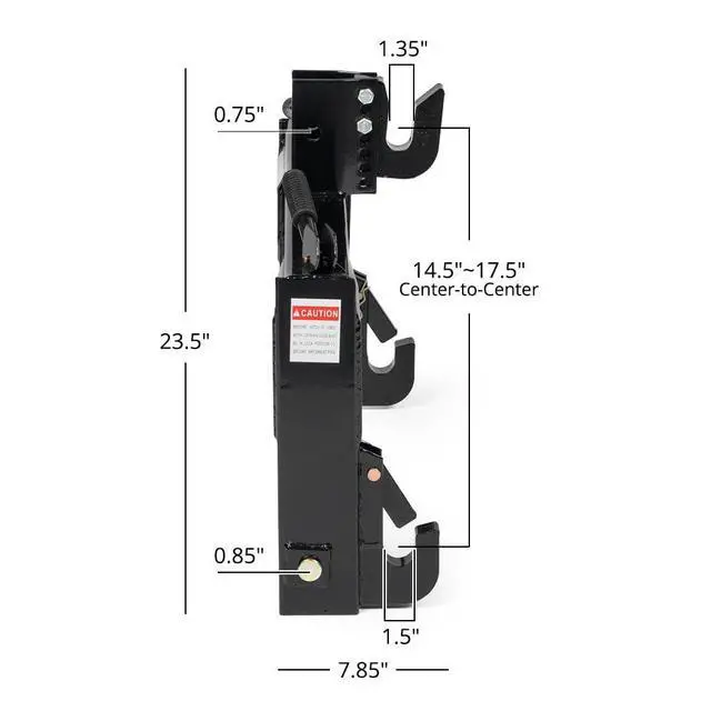 Alt view image 3 of 6 - 3 Point Quick Hitch Adaption to Category 1 Tractors, 3000 LB Lifting Capacity, 27.5" Between Lower Arms, 14.5" ~17.5" Level Adjustment, Black Finish