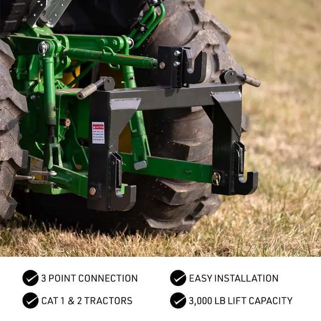 Alt view image 5 of 6 - 3 Point Quick Hitch Adaption to Category 1 Tractors, 3000 LB Lifting Capacity, 27.5" Between Lower Arms, 14.5" ~17.5" Level Adjustment, Black Finish