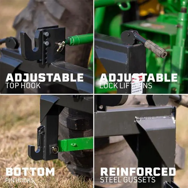 Alt view image 6 of 6 - 3 Point Quick Hitch Adaption to Category 1 Tractors, 3000 LB Lifting Capacity, 27.5" Between Lower Arms, 14.5" ~17.5" Level Adjustment, Black Finish
