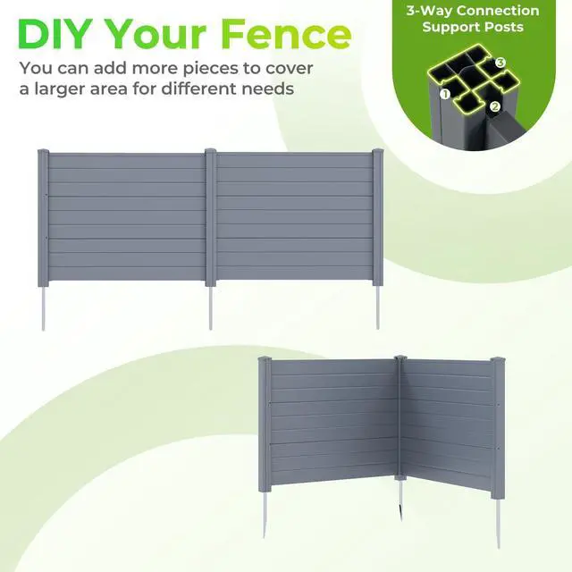 Alt view image 5 of 6 - 2 Panels Air Conditioner Fence, 48''W x 36''H Outdoor Privacy Screen with Metal Stakes, No-Dig Decorative Trash Can Enclosure, PP Freestanding Fences for Garden Lawn AC Unit Pool Pump, Gray
