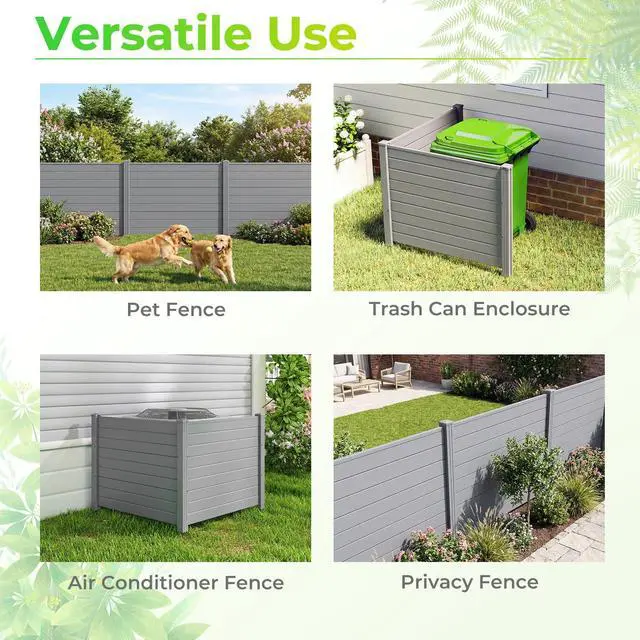 Alt view image 6 of 6 - 2 Panels Air Conditioner Fence, 48''W x 36''H Outdoor Privacy Screen with Metal Stakes, No-Dig Decorative Trash Can Enclosure, PP Freestanding Fences for Garden Lawn AC Unit Pool Pump, Gray