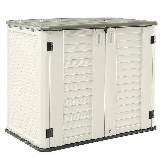 Main image of Storage Shed Weather Resistance, Multi-Purpose Outdoor Storage Cabinet for Backyards and Patios, 26 Cu.ft Capacity Horizontal Storage Shed for Bike, Lawnmower, Trash Cans, Patio Accessories